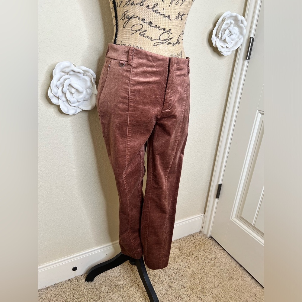 Anthropologie The Essential Slim Velvet Trousers Sz 8 in Bronze Brown Color - Picture 6 of 16